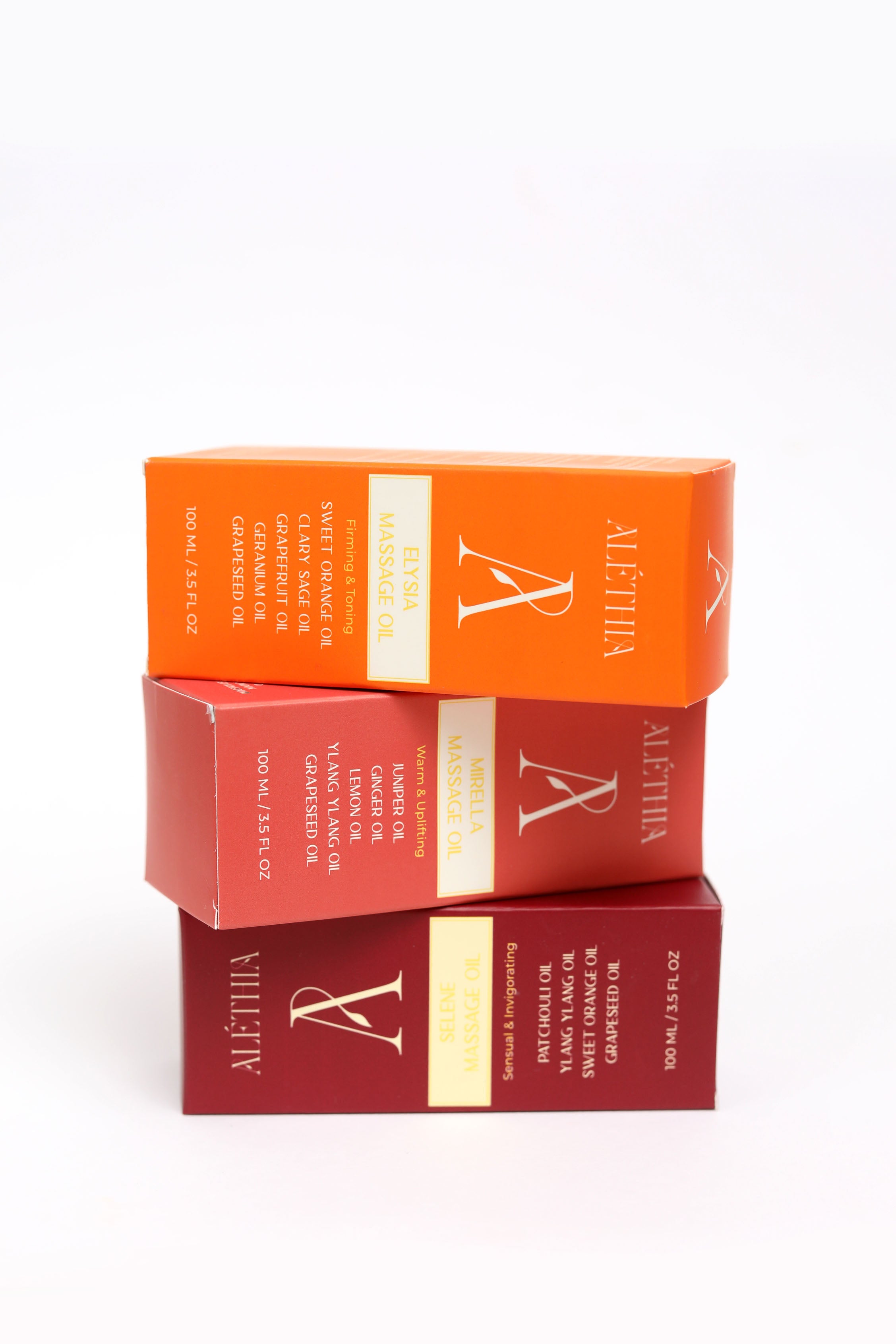 TRIFECTA Massage Oil Trio – Selene, Mirella, Elysia – Alethia Skin