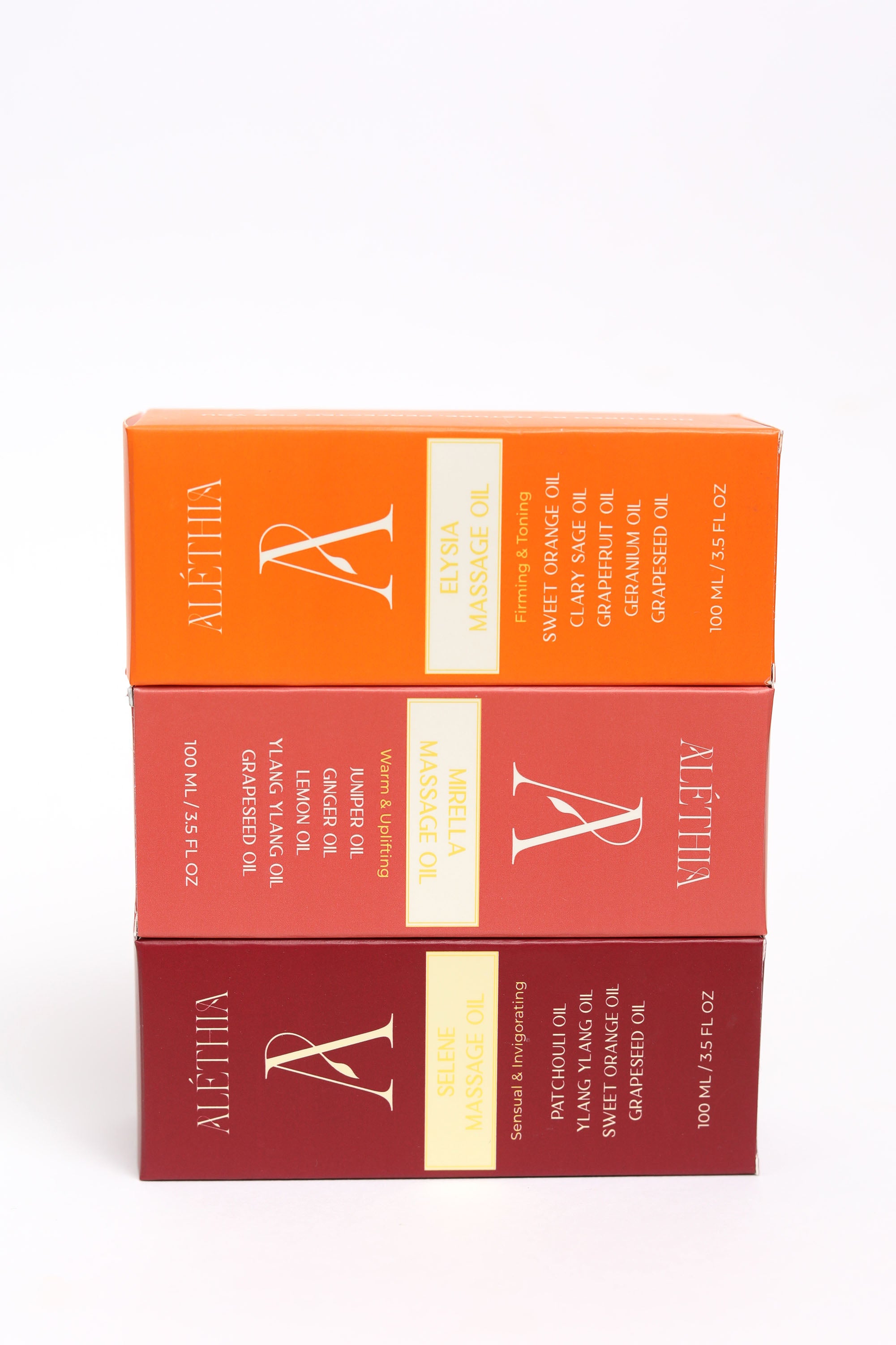 TRIFECTA Massage Oil Trio – Selene, Mirella, Elysia – Alethia Skin